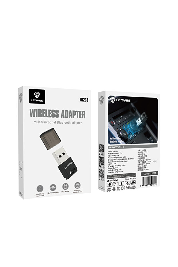 LR203 USB Bluetooth 5.0 Wireless Transmitter Adaptör Siyah - 5
