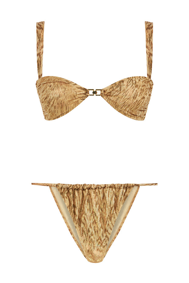 بدلة بيكيني بدون حمالات مع إكسسوارات منقوشة - 1