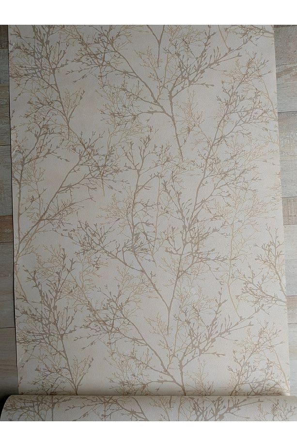 Kahve Üzerine Krem Bej Dallı Silinebilir Duvar Kağıdı 5 M² - 5