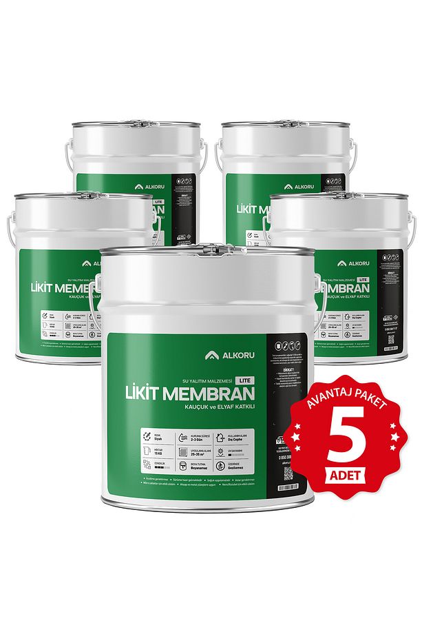 5 Adet 15 KG Lite Likit Membran Kauçuk ve Elyaf Katkılı Sıvı Su Yalıtım Malzemesi Avan - 1