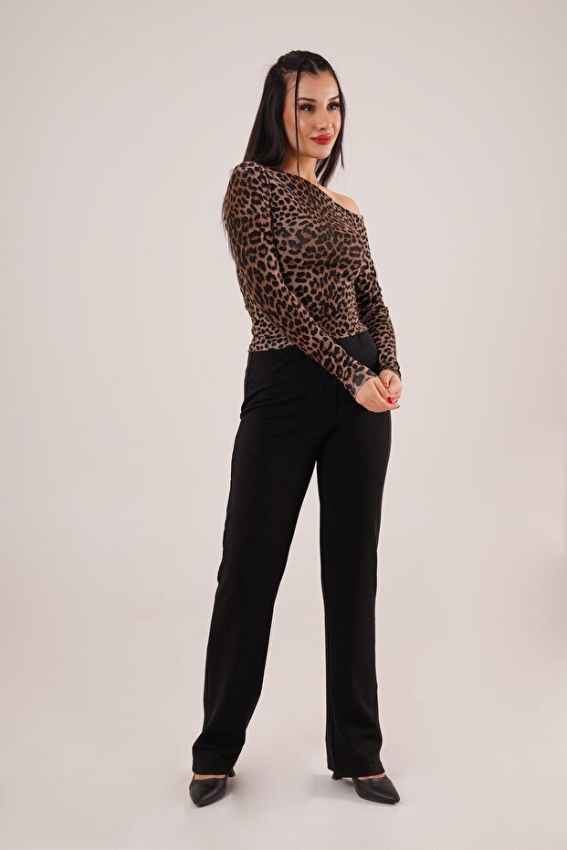 الكتف المنخفض بلوزة نمط الفهد - 4