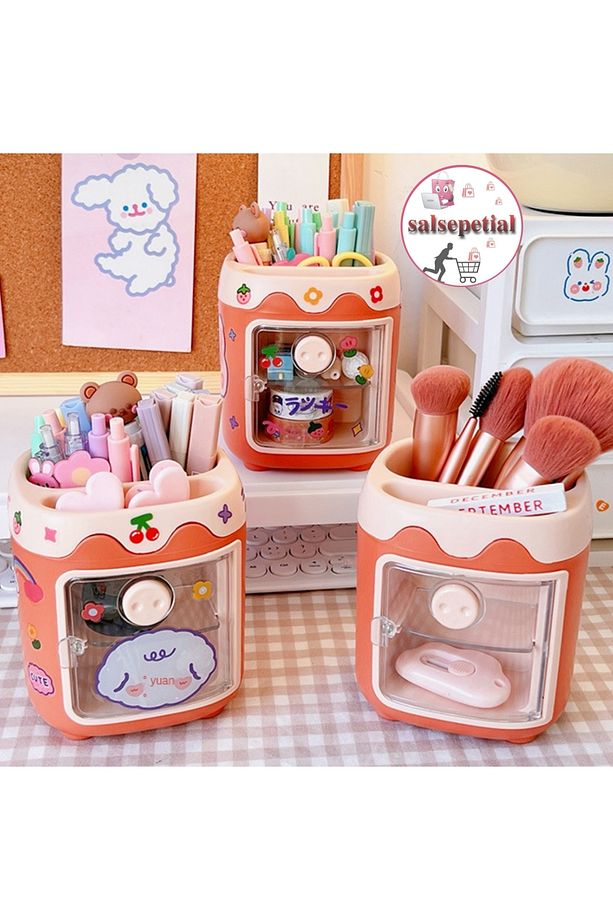 Kawaii Sevimli Kalem Kutusu Masaüstü Kalemlik Kawaii Kapaklı Kalem Kutusu Masa Üstü Organizer - 4