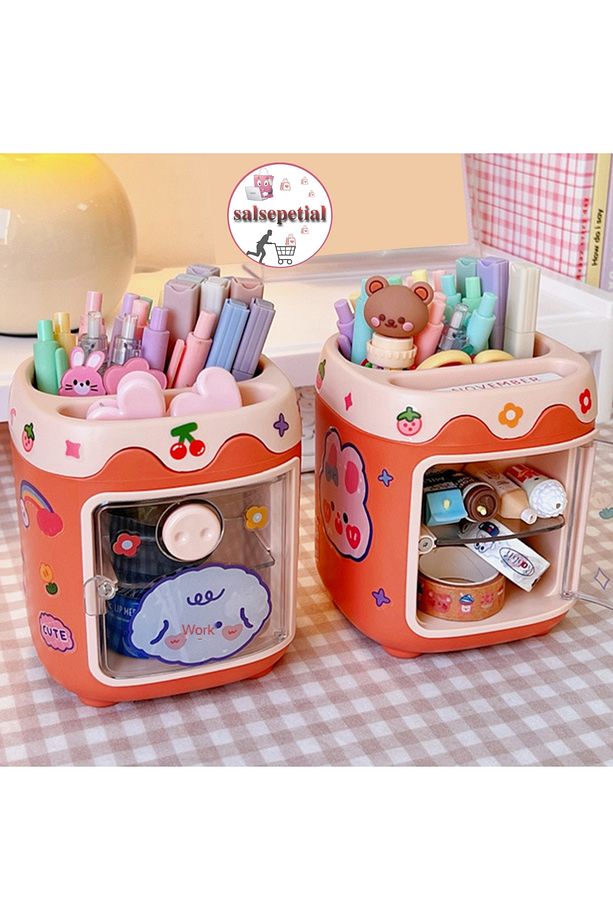 Kawaii Sevimli Kalem Kutusu Masaüstü Kalemlik Kawaii Kapaklı Kalem Kutusu Masa Üstü Organizer - 3