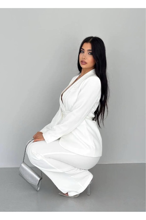 Double Belted Blazer Jacket Pants Set - 6