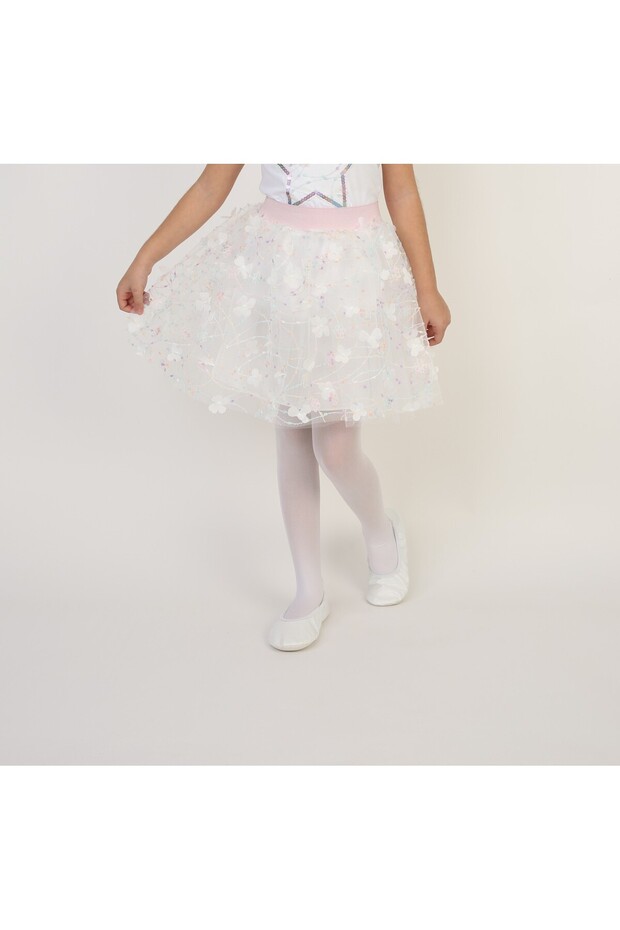 Girl's White Floral Embossed Skirt April 23 October 29 November 10 May 19 Show Clothes D054