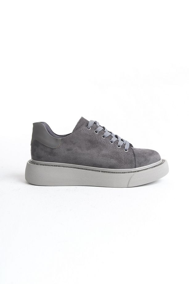 Kadın Sneaker Yüksek Taban Bağcıklı Spor Ayakkabı Sole Gri - 4