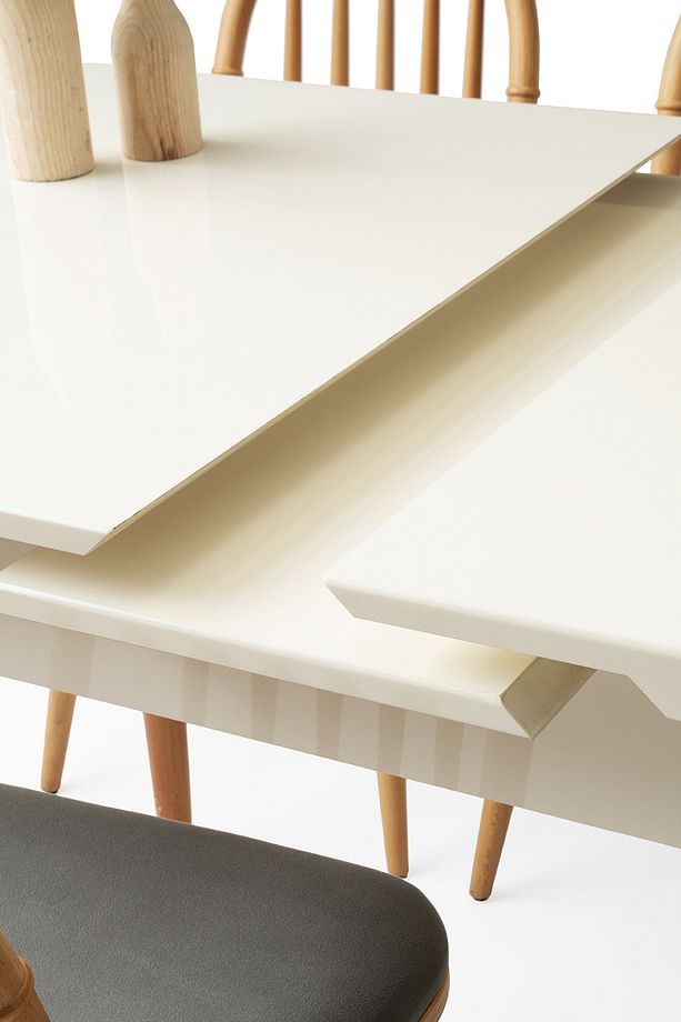 Açılır Yemek Masası Aura 130 X 80/160 X 80 Beyaz - Ahşap Mdf High Gloss (SADECE MASA) - 5