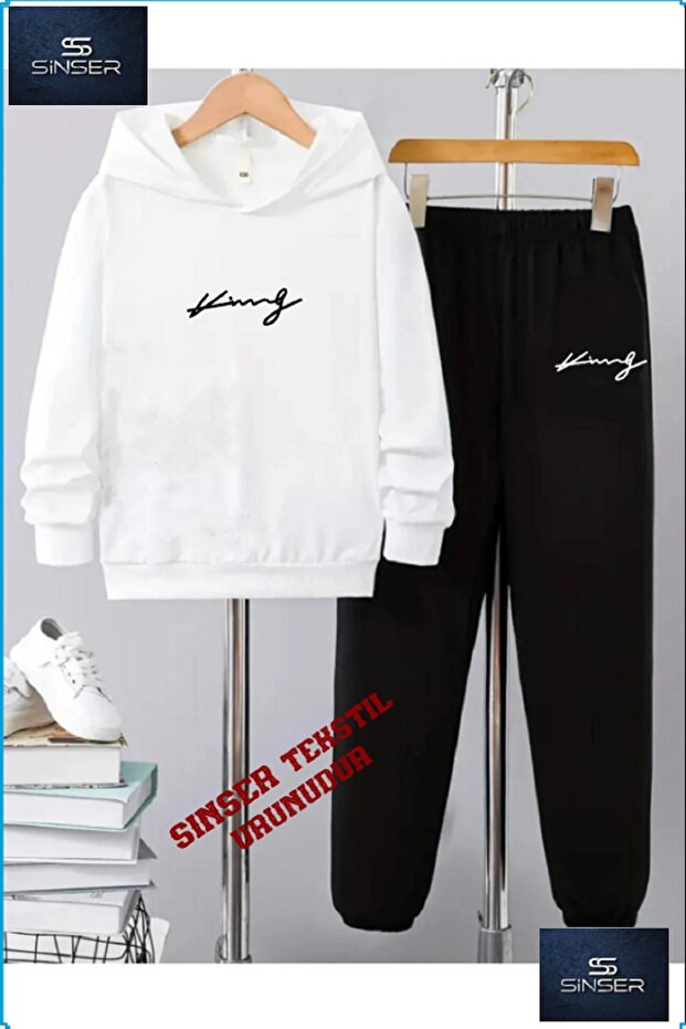 Hooded Children's "Imza King" Printed Tracksuit Set