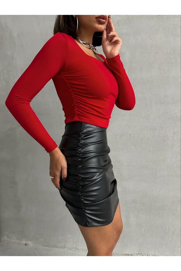 Kare Yaka Uzun Kol Bluz - 4