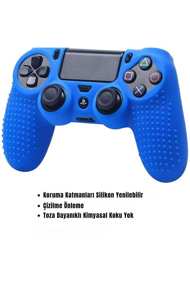 Ps4 Controller Joystick Oyun Kolu Gamepad Uyumlu - Silikon Koruyucu cover Mavi - 5