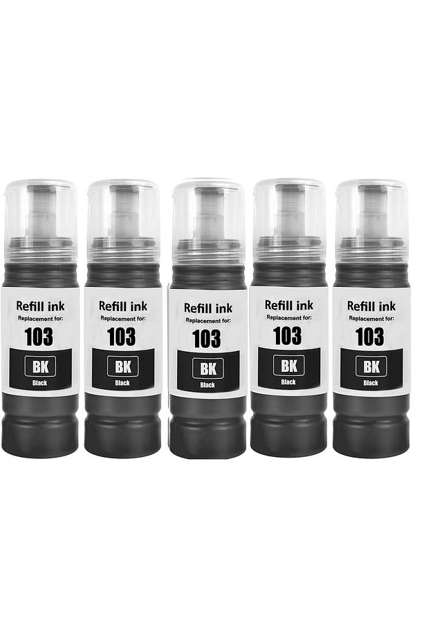 103 Muadil mürekkep 5 Adet siyah mürekkep 70 Ml 103 Ecotank L5290,l3266,l3260,l3256,l3251  btf - 1