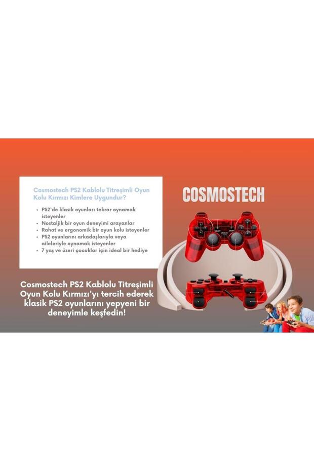 Ps2 Controller Oyun Kolu , Titreşimli Gamepad Joystick Kırmızı - 7
