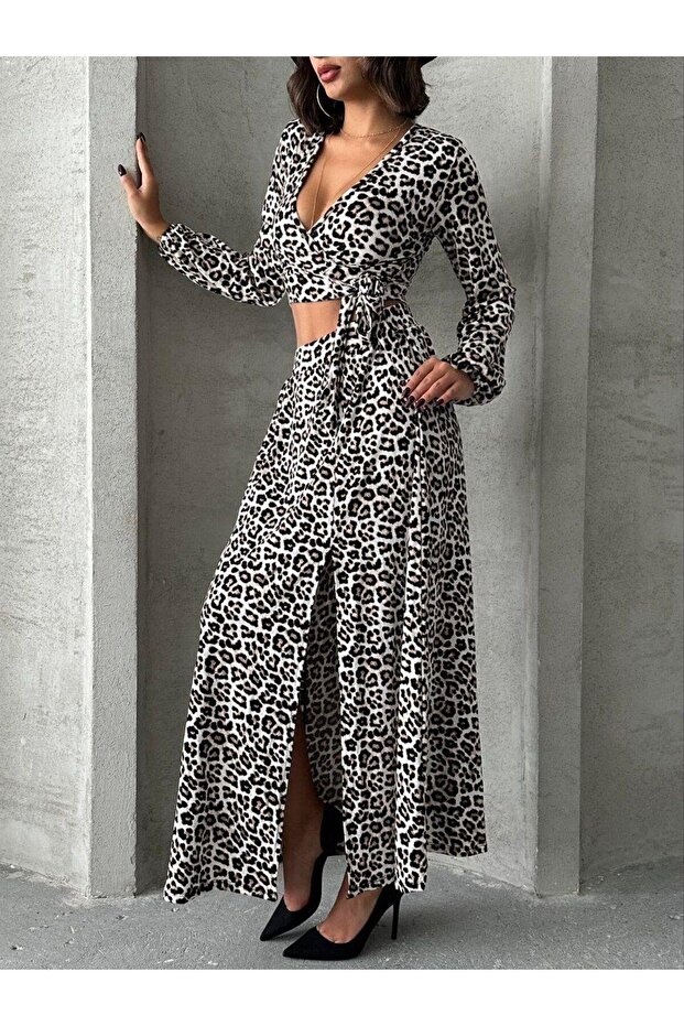 Leopard Pattern Blouse Skirt Set - 5
