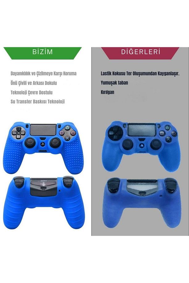 Ps4 Controller Joystick Oyun Kolu Gamepad Uyumlu - Silikon Koruyucu cover Mavi - 6