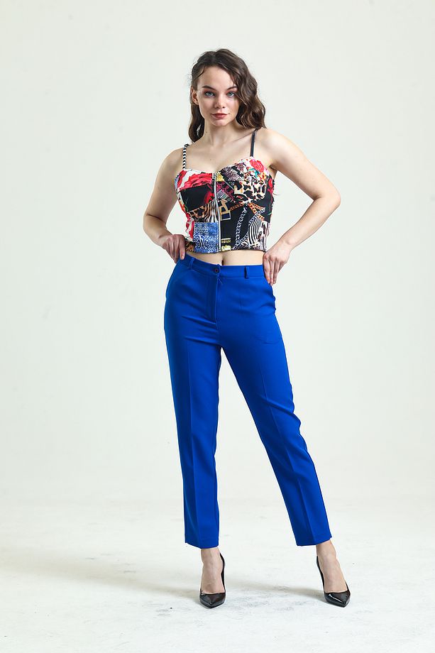 Pantolon - Bilekte Atlas Kumas Pantolon | Pnt19003 Saks - 4