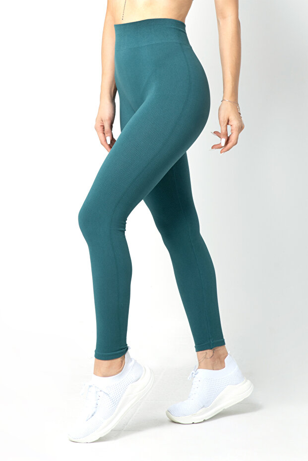 Dikişsiz Örme Yüksek Bel Tayt - 2