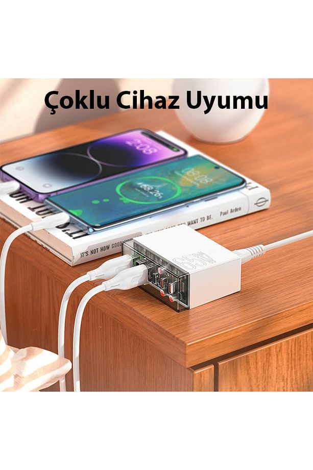N36 PD65W Type-C + USB-A 6 Girişli Masaüstü Şarj İstasyonu (Beyaz) - 4