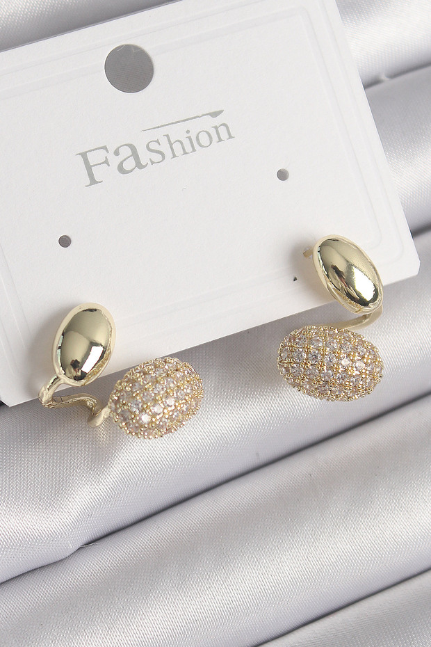 Brass Gold Color Zircon Stone Curved Model Women's Earrings