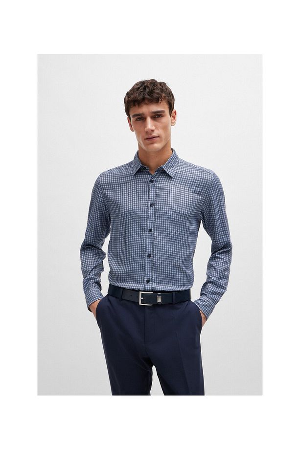 Baskılı chambray kumaştan normal kesim gömlek - 1