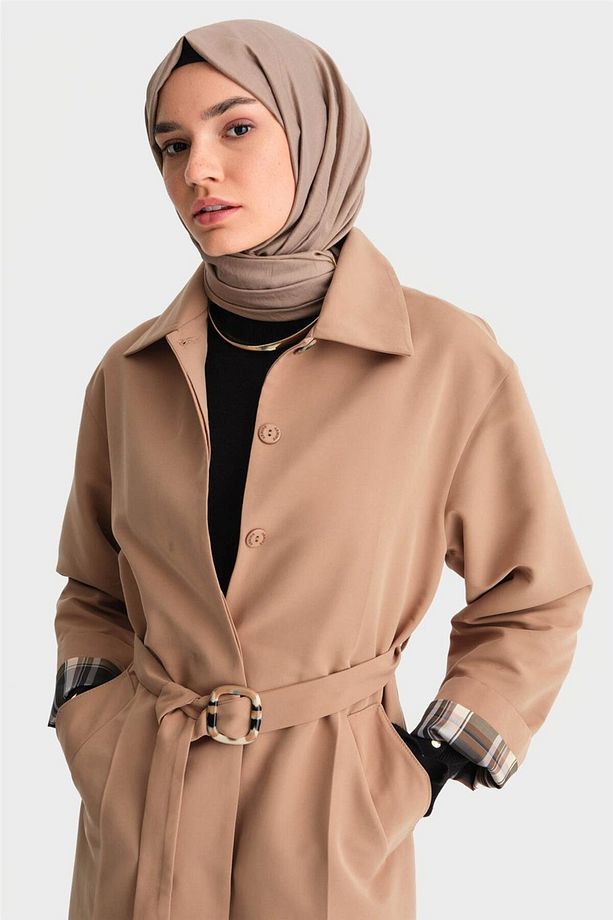 Kolu Açılan Ütü Izli Trençkot 24k7515 Camel - 3