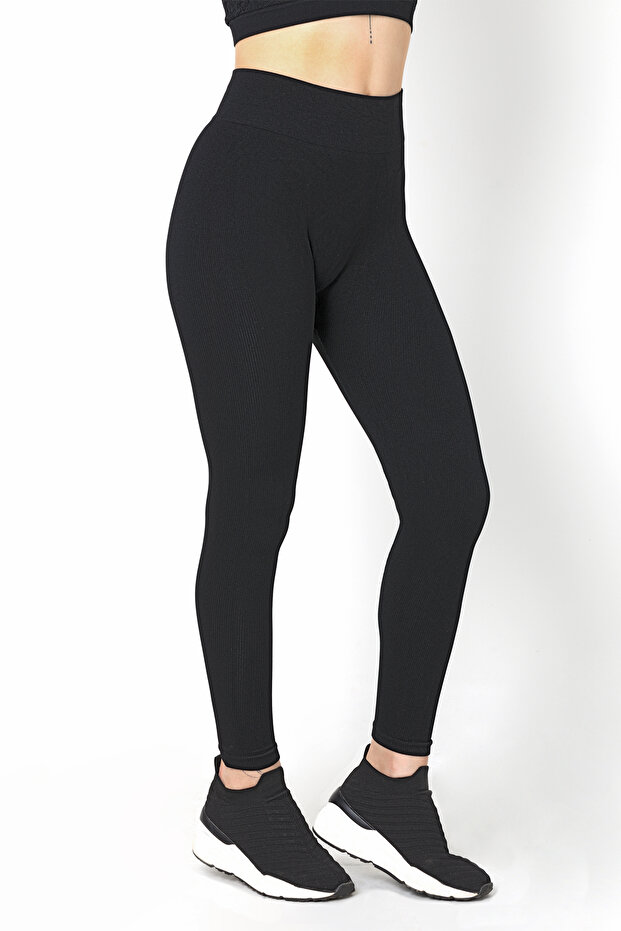 Dikişsiz Örme Yüksek Bel Tayt - 2