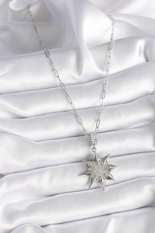 Silver Color Polar Star Model Women's Necklace (316L Steel)