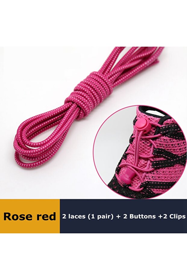 Rose red 1Pair Shoelaces for Sneaker Elastic No Tie Shoe Laces Stretching Lock Lazy Laces Quick Sho