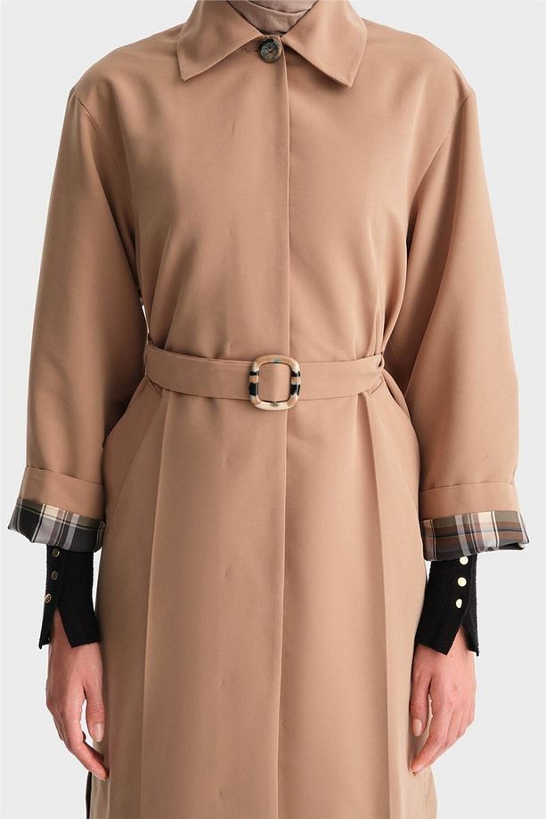 Kolu Açılan Ütü Izli Trençkot 24k7515 Camel - 6