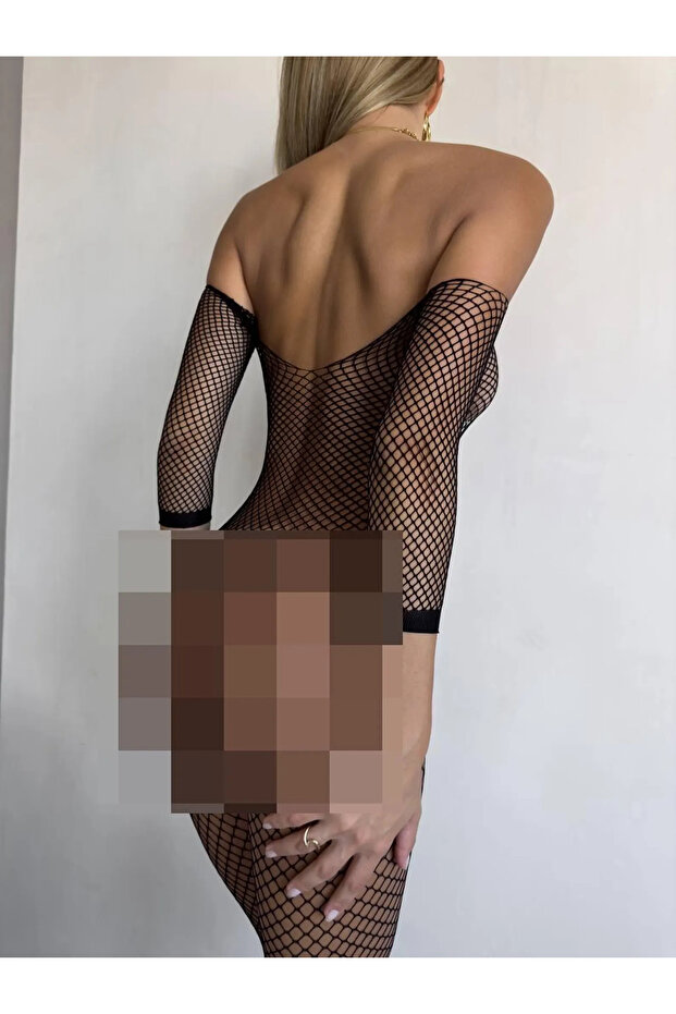 Off-The-Shoulder Black Mesh Fancy All Size Suspenders - 4