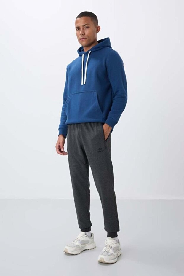 Anthracite Melange Zipper Pocket Standard Mold Jogger Men's Tracksuit Bottom - 84651