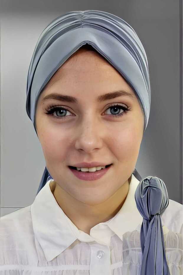 Women's Luxury Sandy Fabric Tied Pleated Hijab Bonnet Shawl