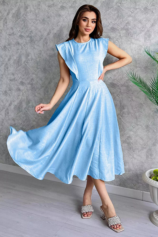 Blue Women's Crew Neck Thickness Dress