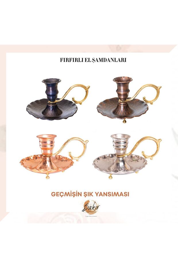 Bakır El Şamdanı Fırfırlı Model Kahve Oksit Renk (TEKLİ) - 2