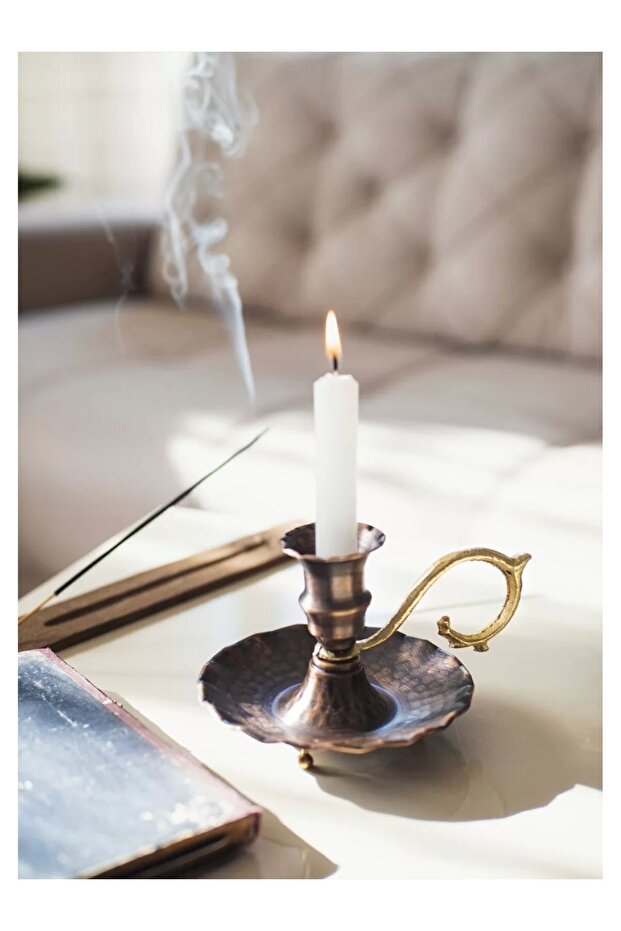 Bakır El Şamdanı Fırfırlı Model Oksitli Renk (İKİLİ) - 1