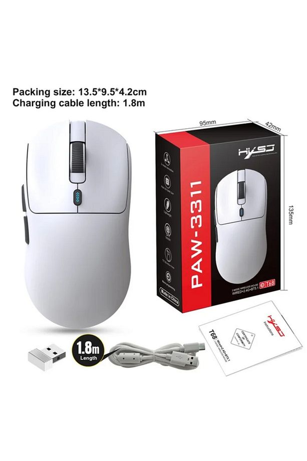 HXSJ T68 PAW3311 Sensör, Ultra Hafif, Tri Mode, 1000HZ, Kablosuz Oyuncu Mouse - 1