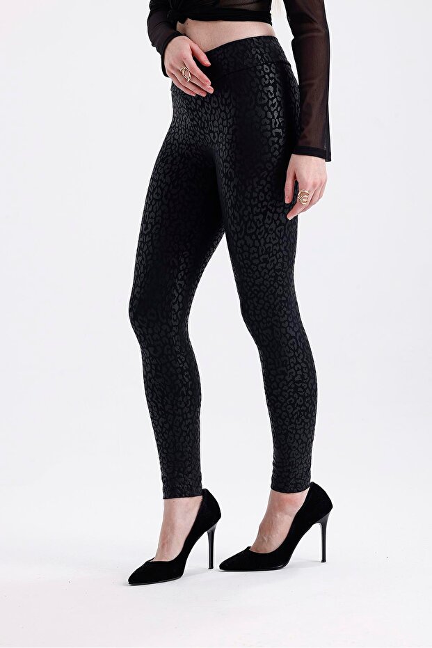 Devore Deri Tayt-SİYAH - 6