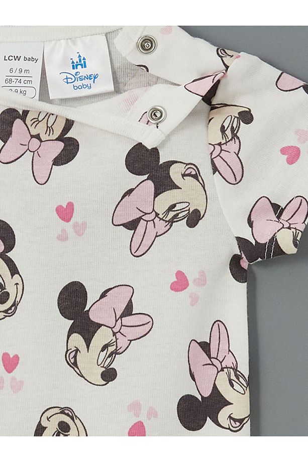 LCW baby Ekru Minnie Mouse Baskılı Kız Bebek Çıtçıtlı Body 2'li - 5