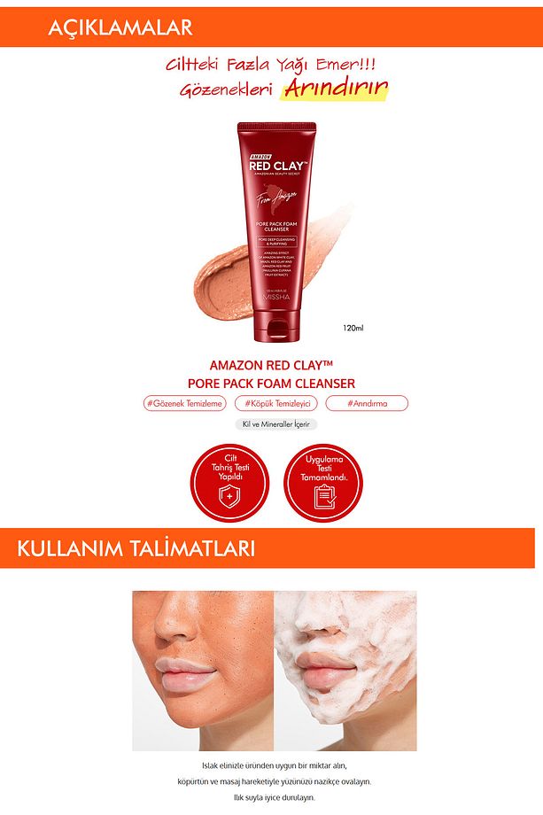 Gözenekli Ciltler İçin Amazon Kili Maske ve Temizleyici Set (110ml+120ml) Amazon Red Clay Pore - 4