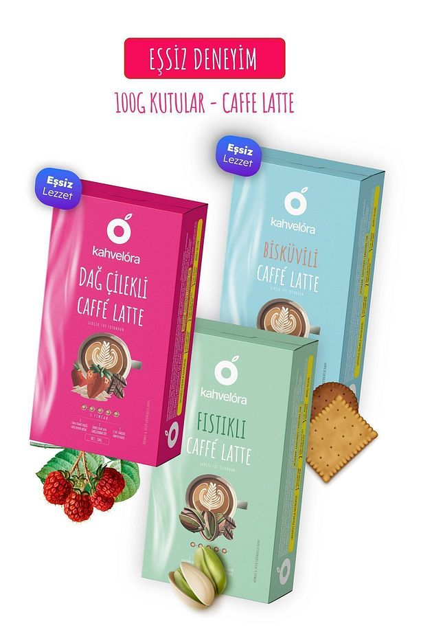 Caffe Latte Eşsiz Keyif Bundle - Bisküvili, Dağ Çilekli, Antep Fıstıklı - 100g x3 Kutu - 1