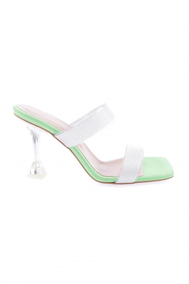 5155-23y Women's Transparent Glittered Banded Heeled Slippers