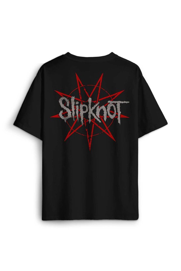 Slipknot Red Star Star Rock Metal Music Printed Oversize T-Shirt Black Unisex T-Shirt