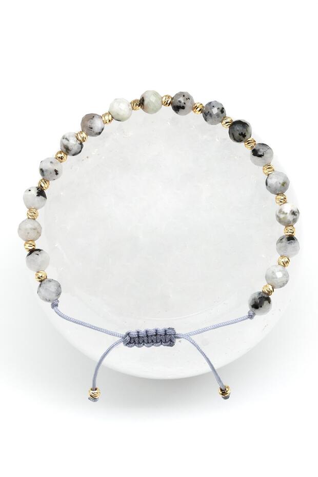 Natural Stone Macrame Knitted Bracelet - Faceted Globe Cut