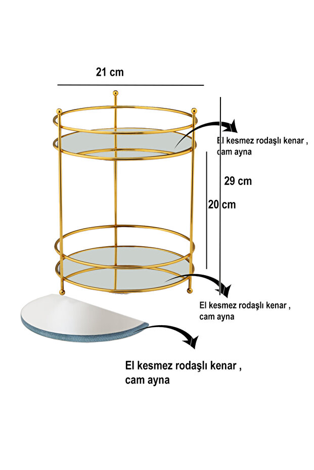 منظم مكياج ذهبي بطبقتين مع مرآة - 2