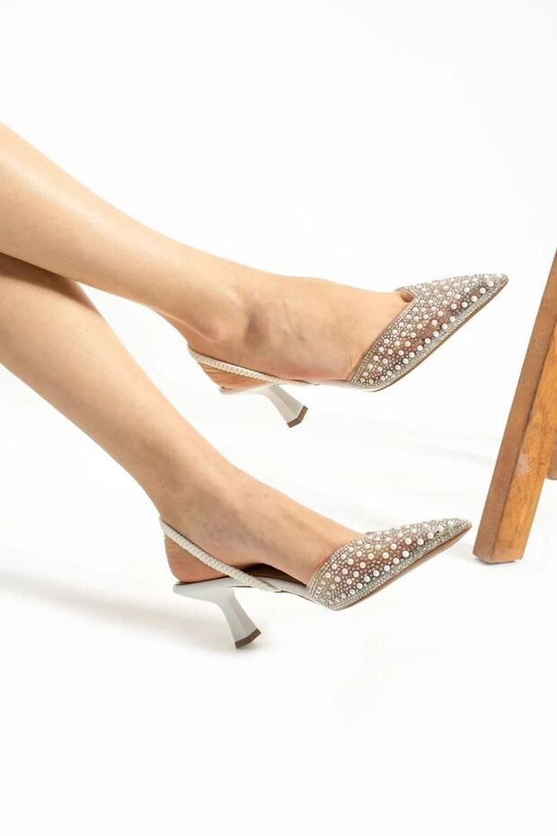 Perrry Transparent Stone Embroidered Heeled Women's Evening Dress Shoes