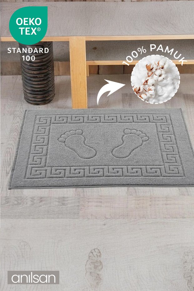Gray Greek Foot Towel - 50X70 Cm, 245 Gr, 100% Cotton, Spa and Hotel Bath Mat, Daily Use