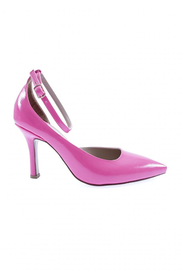 Women's Ankle Strap Thin Heeled Shoes Fuchsia Wrinkled Patent Leather 31262821
