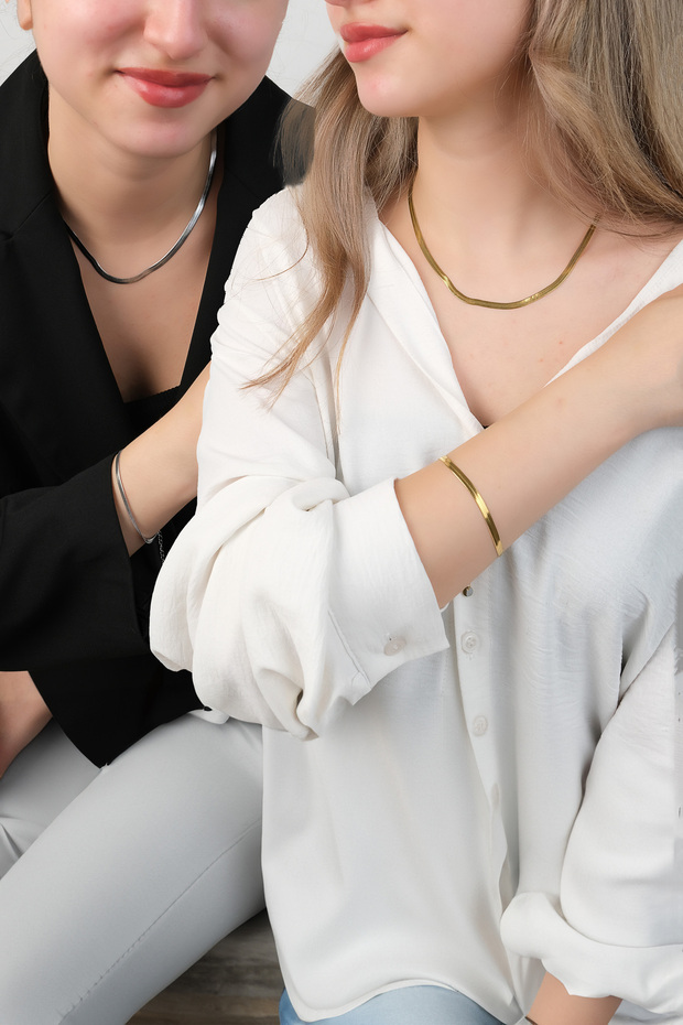 Tarnish-Resistant Steel Italian Crushed Chain Necklace and Bracelet Combination Set