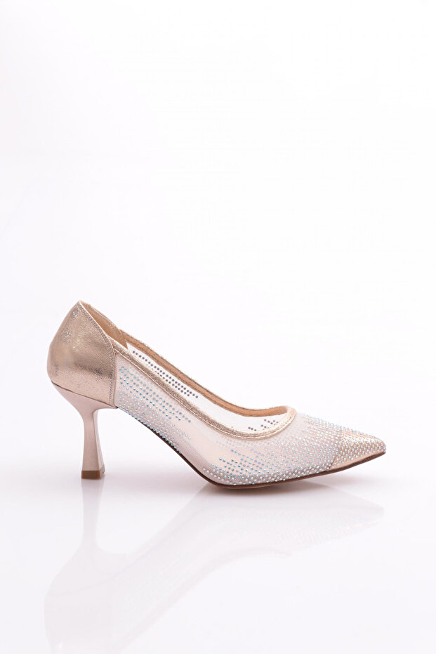 K264 Women's Pointed Toe Heeled Shoes Gold Plated