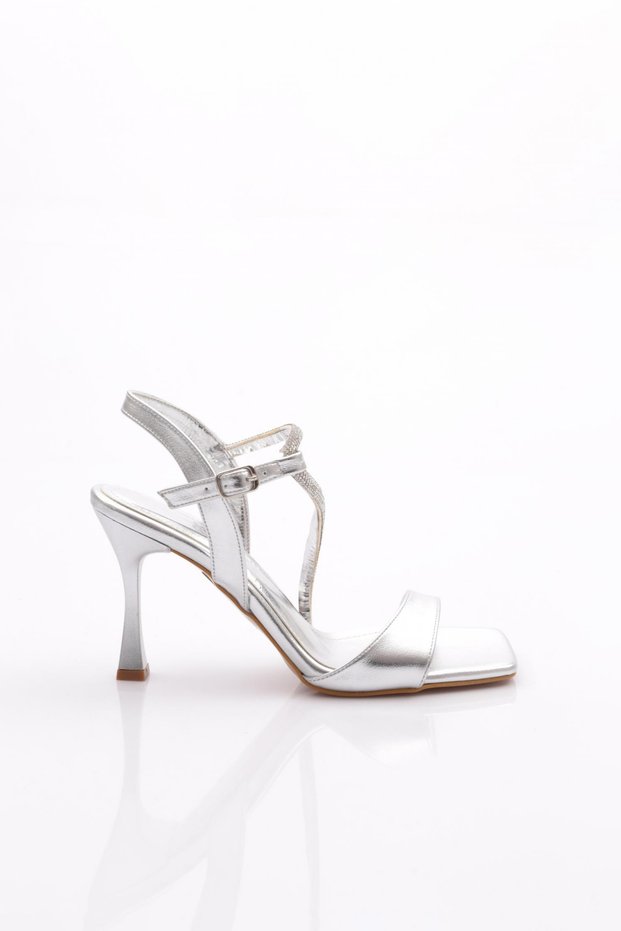 Women's Stone-Patterned High-Heeled Shoes, Silver Metallic 51473564