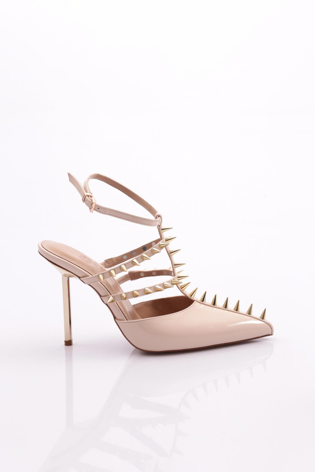 Women's Metal Spiked Heeled Evening Dress Shoes, Patent Leather 564521085
